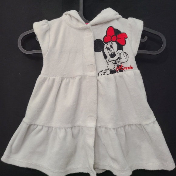 Disney Minnie Mouse White Hooded Swim Dress Cover Up With Ears And Bow 18-24 Mon - Picture 1 of 5